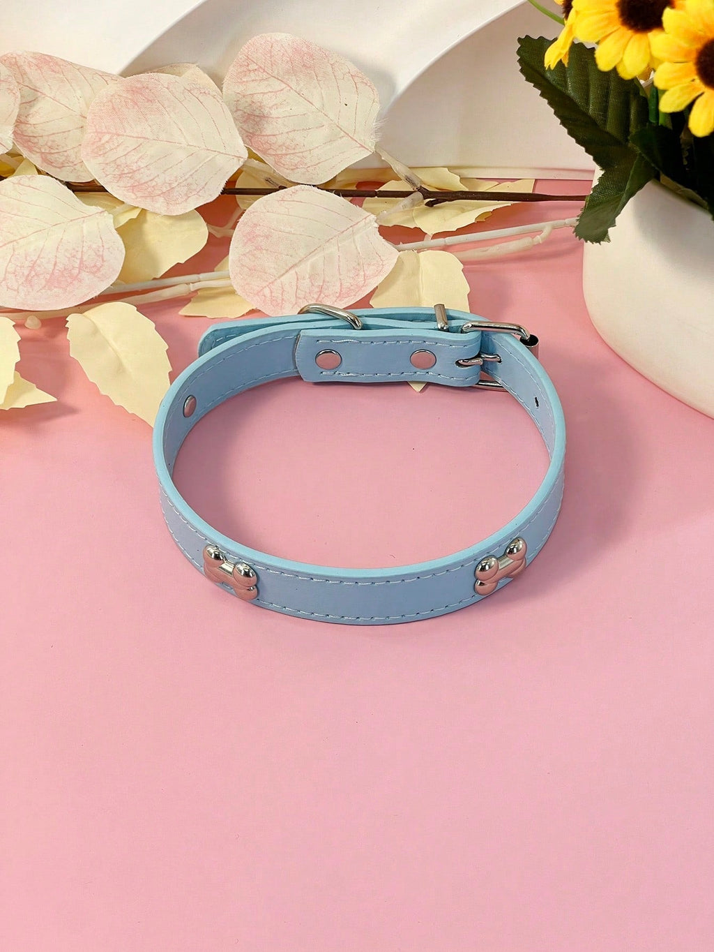 Pet Supplies Dog Collar, Punk Style Pu Leather Bone Shape Neckband, Multi-Color Options For Small, Medium And Large Dogs