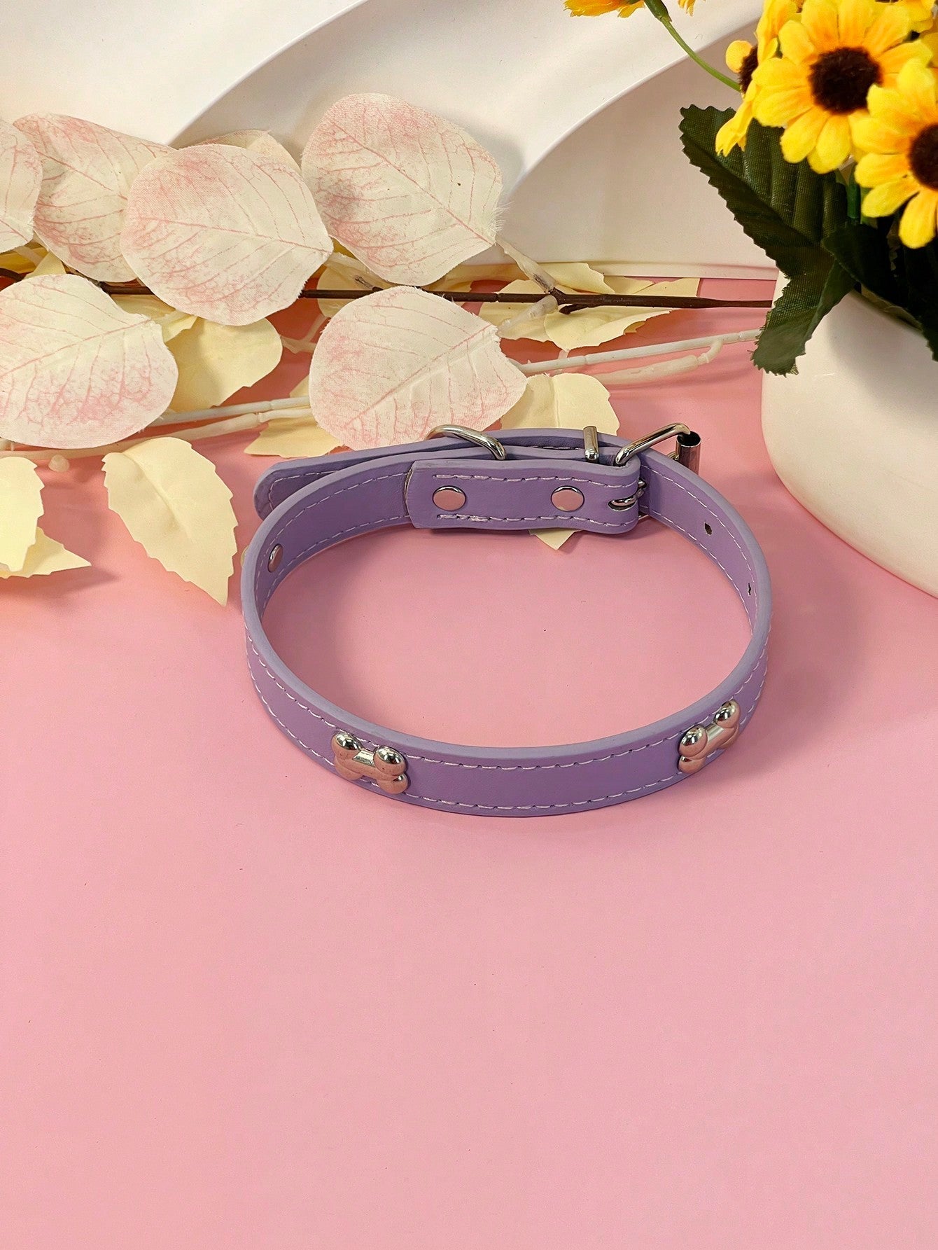 Pet Supplies Dog Collar, Punk Style Pu Leather Bone Shape Neckband, Multi-Color Options For Small, Medium And Large Dogs