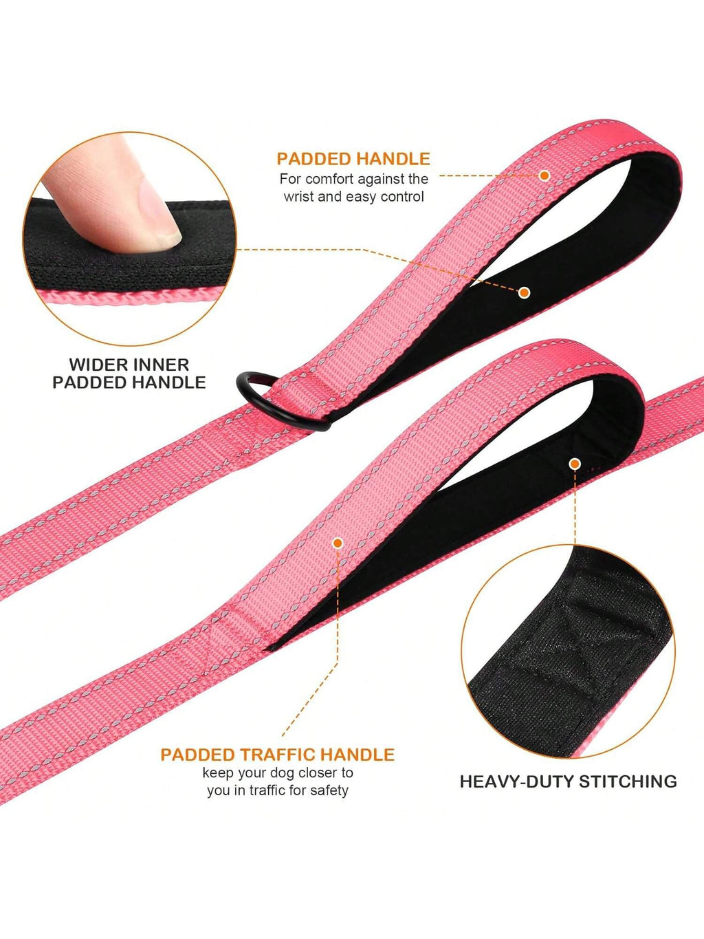 Heavy Duty Double Handle Dog Leash With Reflective Strips For Night Safety - Ideal For Large And Extra Large Breeds - Perfect For Outdoor Walking And Training