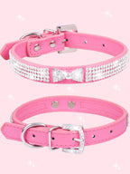 1pc Shiny Rhinestone Collar Leather Dog Collar Crystal Diamond Pet Collar, For Small And Medium Dogs