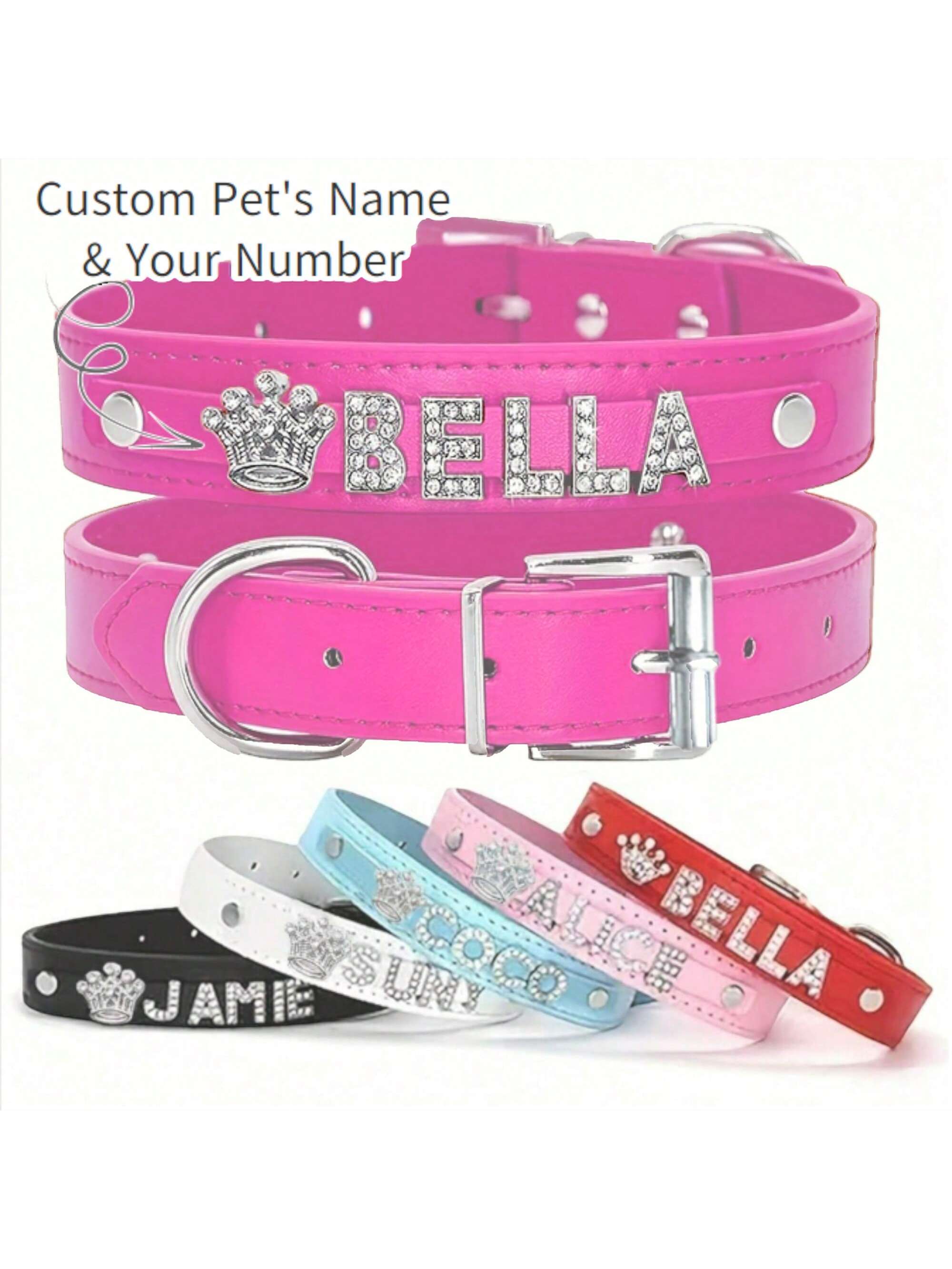 Personalized Dog Collar PU Leather Puppy Cat ID Collars With Rhinestone Heart Star Shaped Dog Accessory For Small Medium And Large Dogs
