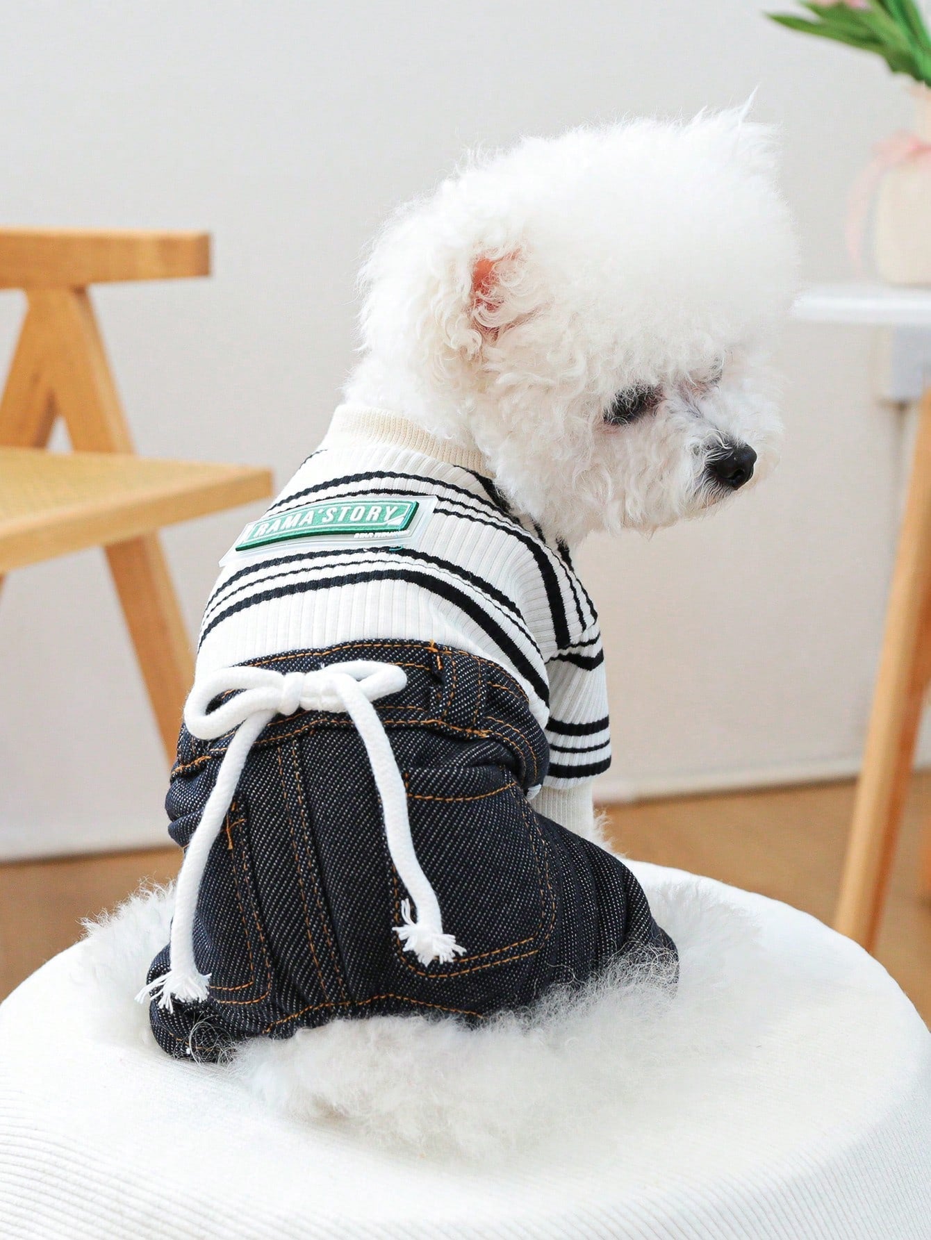 PETCIRCLE 1pc Pet Clothes Striped Denim Effect Elastic Pants For Small Medium Dogs Cats, Fashionable & Classic, Autumn/Winter New Arrival
