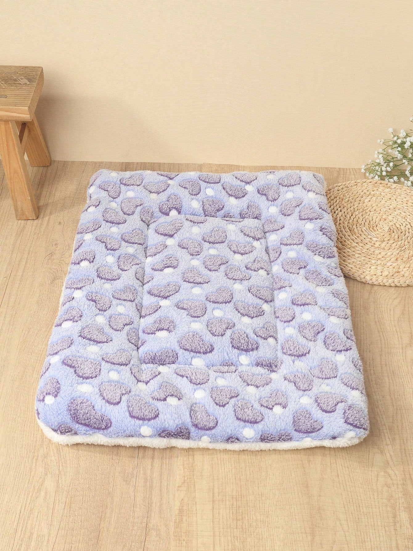 1pc Polyester Star & Heart Breathable Washable Thick Pet Bed Mat For Medium-Small Cats & Dogs, All Seasons (Teddy/Bichon Frise)