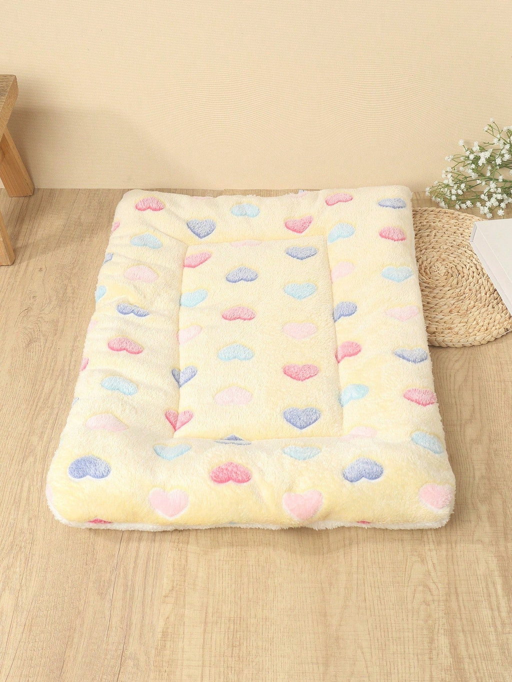 1pc Polyester Star & Heart Breathable Washable Thick Pet Bed Mat For Medium-Small Cats & Dogs, All Seasons (Teddy/Bichon Frise)