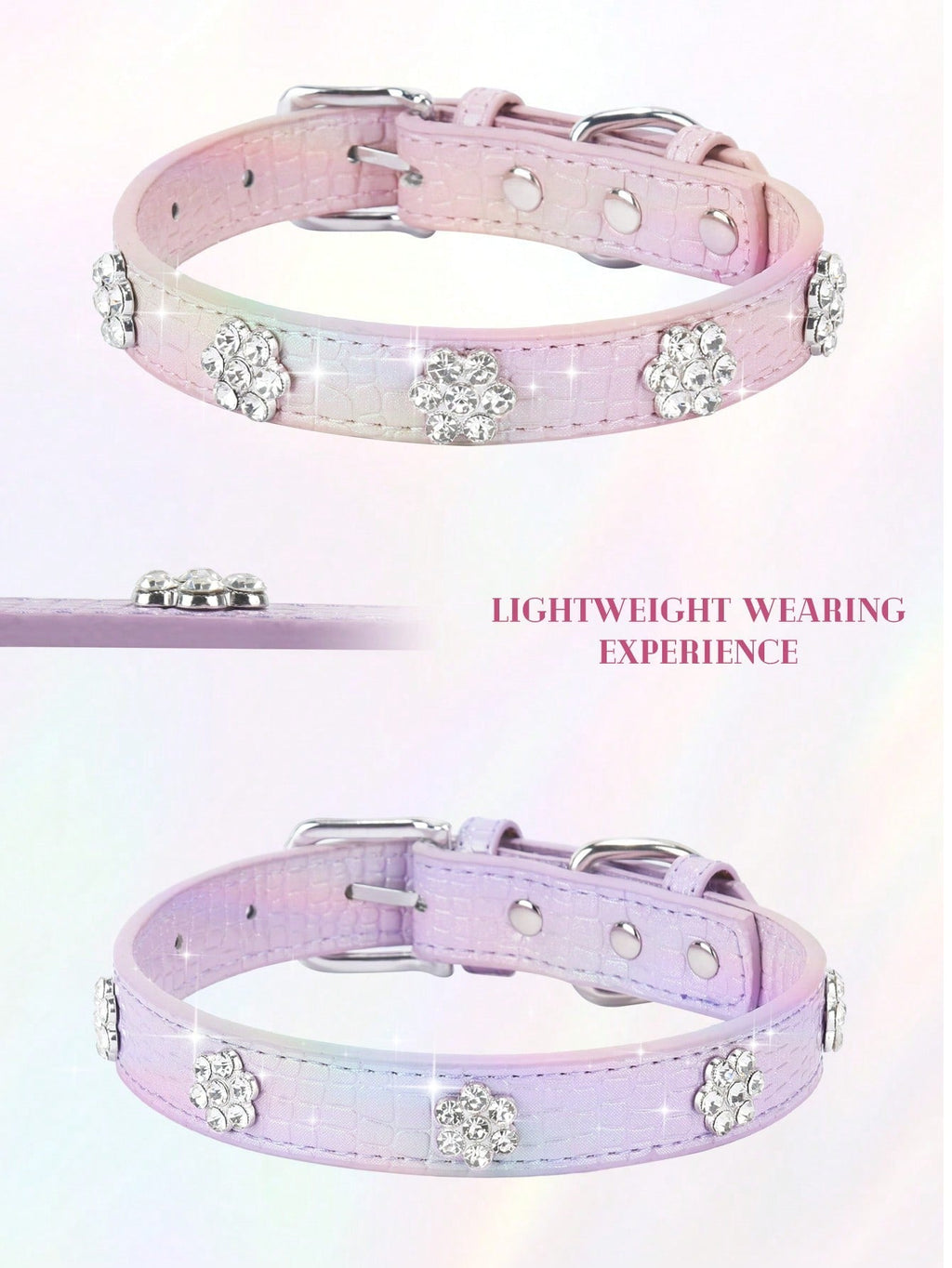 Sparkling Rhinestone Flower Dog Collar, Gradient Colorful Style, Luxurious And Flashy, Adjustable