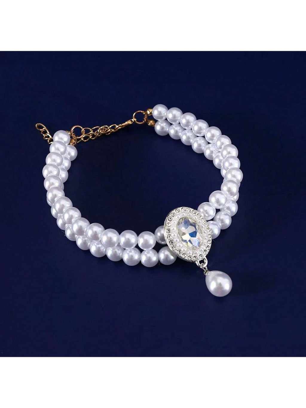 Elegant Light Luxury Small Cat Dog Double Pearl Pendant Necklace Maltese Yorkshire Poodle Noble Style Rhinestone Necklace Pet Wedding Party Collar Accessories Available In 3 Colors