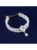 Elegant Light Luxury Small Cat Dog Double Pearl Pendant Necklace Maltese Yorkshire Poodle Noble Style Rhinestone Necklace Pet Wedding Party Collar Accessories Available In 3 Colors