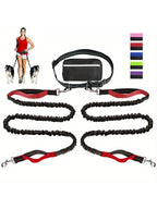 Extendable Dual-Leash Pet Dog Lead, Reflective Sports Waist Pack Leash, Adjustable Waistband, Outdoor Training Running Dog Harness