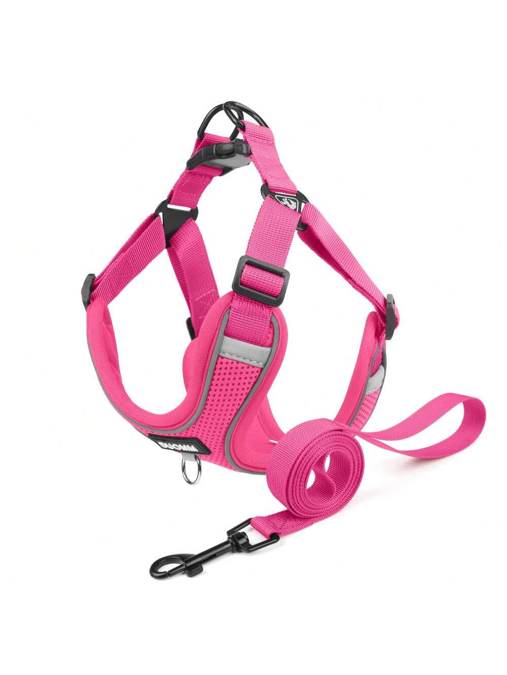 New Color Scheme 1 Set Pet Dog Leash With Reflective Adjustable Chest And Back Strap, French Bulldog Outdoor Walk Comfortable Safety Rope And Collar Set, Soft Breathable Mesh Material Suitable For Small/Medium Sized Pets All-Season