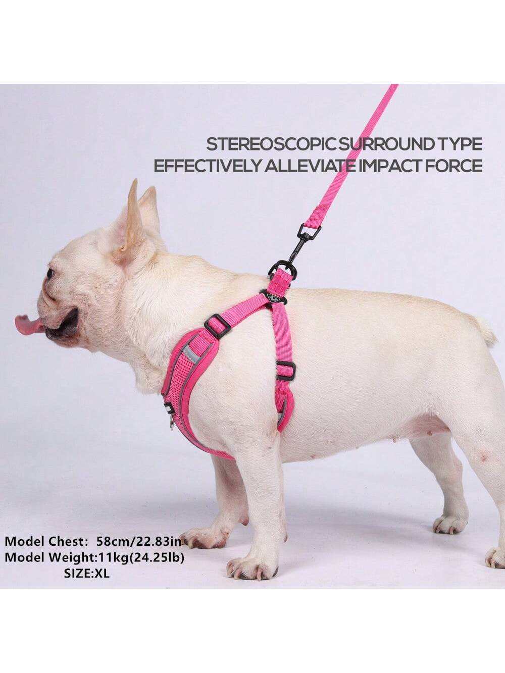 New Color Scheme 1 Set Pet Dog Leash With Reflective Adjustable Chest And Back Strap, French Bulldog Outdoor Walk Comfortable Safety Rope And Collar Set, Soft Breathable Mesh Material Suitable For Small/Medium Sized Pets All-Season