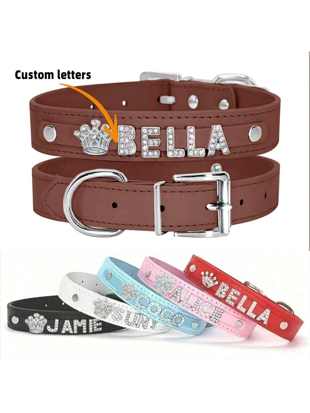 Personalized Dog Collar PU Leather Puppy Cat ID Collars With Rhinestone Heart Star Shaped Dog Accessory For Small Medium And Large Dogs