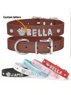 Personalized Dog Collar PU Leather Puppy Cat ID Collars With Rhinestone Heart Star Shaped Dog Accessory For Small Medium And Large Dogs