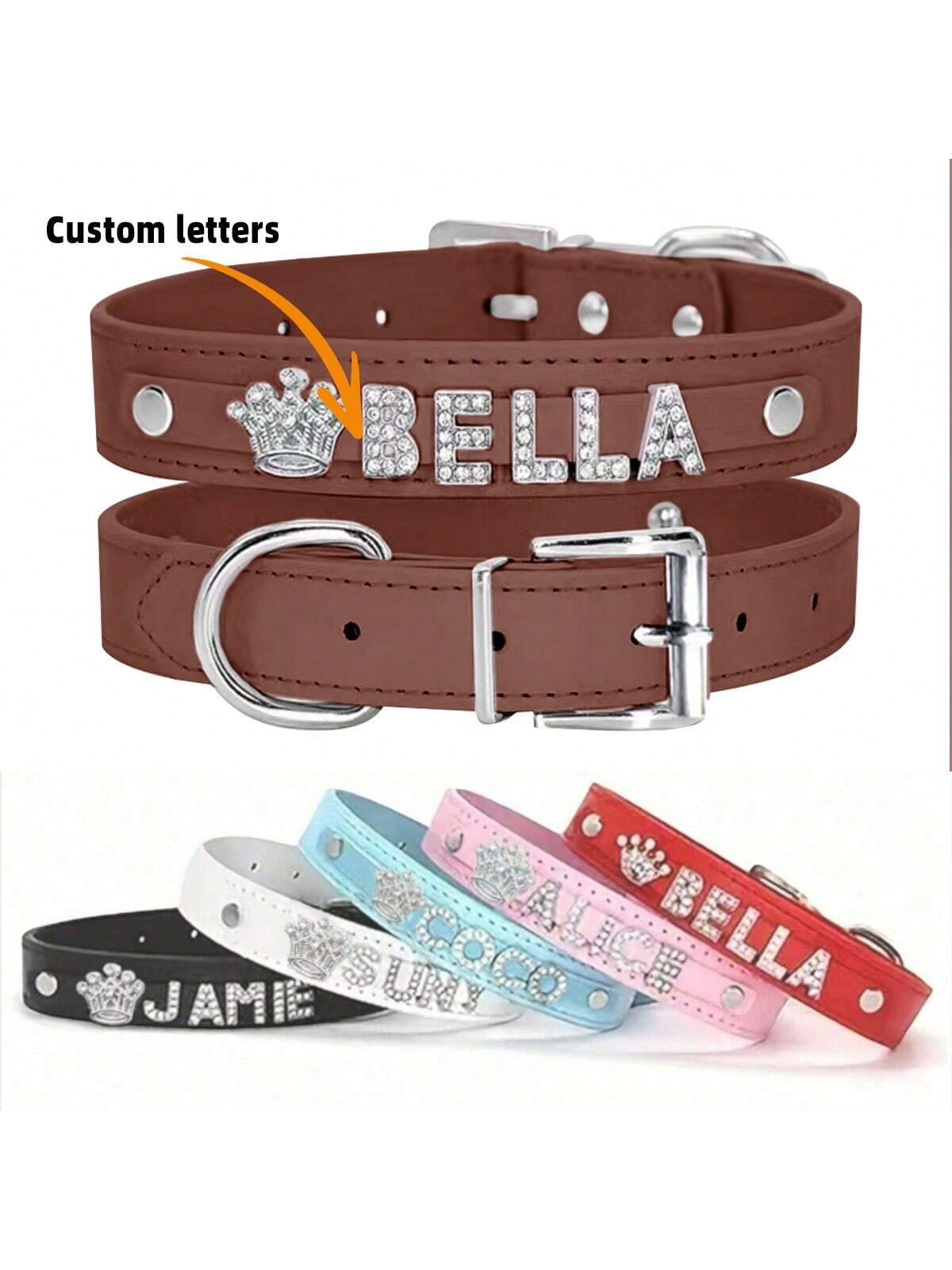 Personalized Dog Collar PU Leather Puppy Cat ID Collars With Rhinestone Heart Star Shaped Dog Accessory For Small Medium And Large Dogs