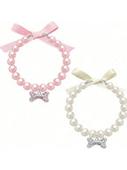 Dog Cat Pearl Collar Necklace With Rhinestone Bone, Fancy Cat Wedding Collar Jewelry For Girl Cat Puppy Dogs Accessories