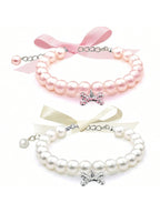 Dog Cat Pearl Collar Necklace With Rhinestone Bone, Fancy Cat Wedding Collar Jewelry For Girl Cat Puppy Dogs Accessories