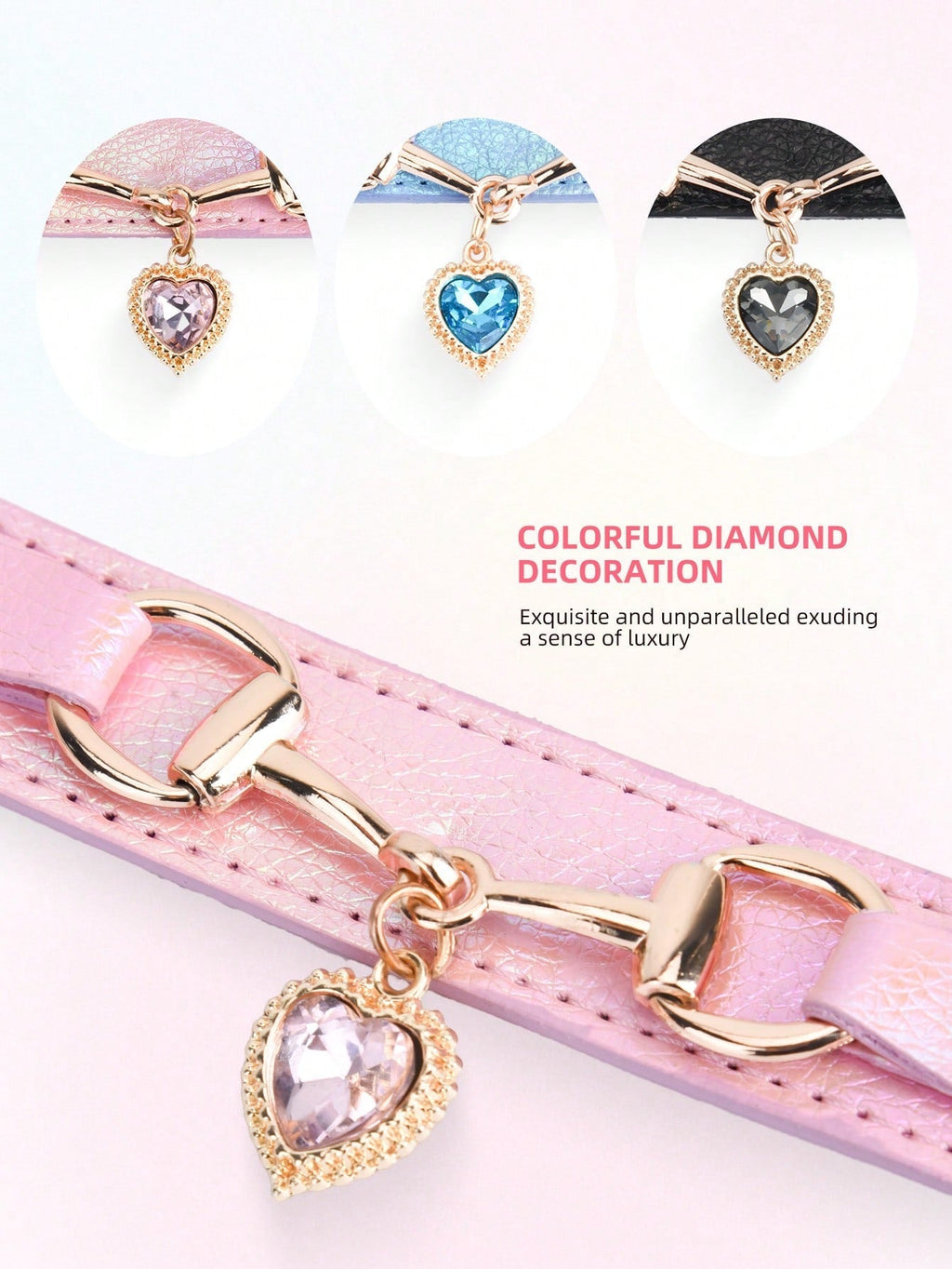 NEW 1Pc PU Leather Delicate Pet Dog Collar,High-Quality Leather Fabric And Alloy Fittings.Beautiful Gemstone Decoration.