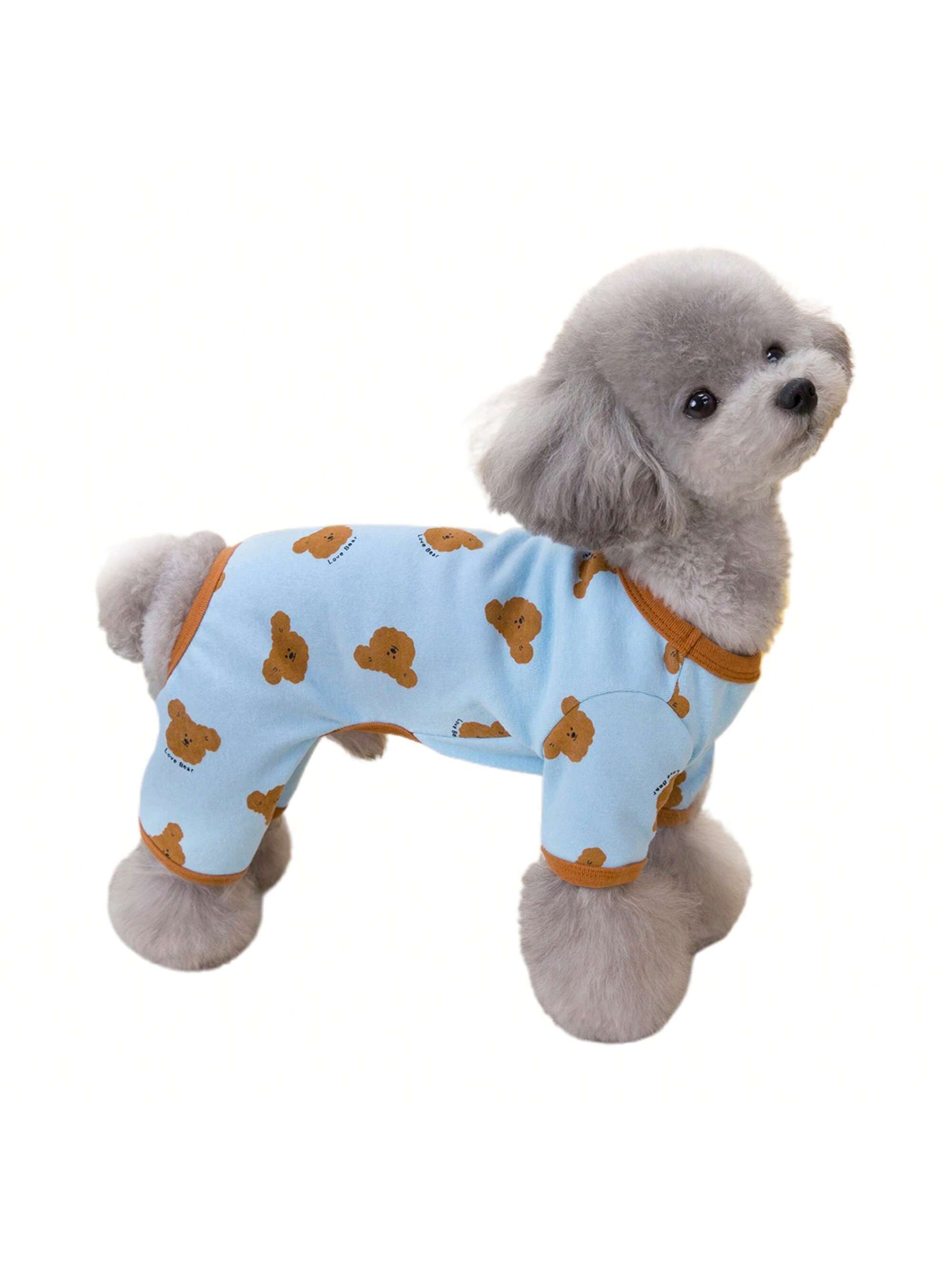 Dog Pajamas Soft Cute Contrast Color Bear Pattern Four-Legged Pullover Dog Sweatshirts