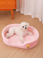 1pc Thick Soft Oval Pet Bed With Flower Decor, Comfortable Non-Slip Waterproof Oval Pet Bed Suitable For Medium/Small Cats & Dogs