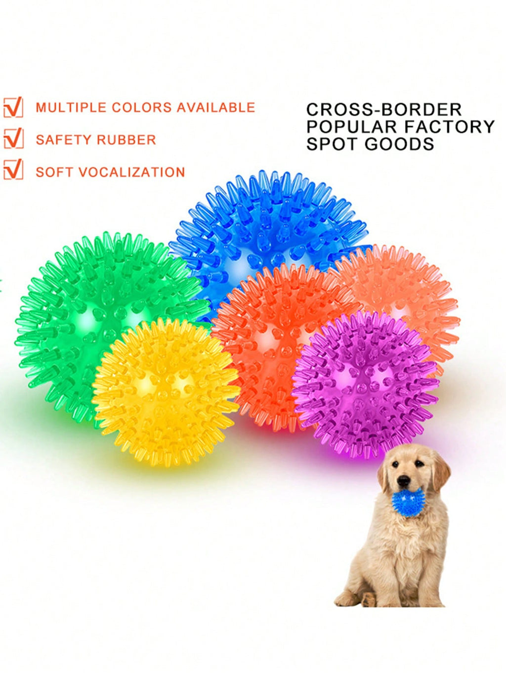 1pc Squeaky Dog Toy Balls (6 Colors) Puppy Chew Toys For Teething, Medium, Large & Small Dogs, Aggressive Chewers