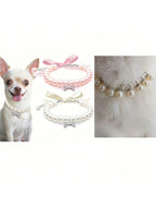 Dog Cat Pearl Collar Necklace With Rhinestone Bone, Fancy Cat Wedding Collar Jewelry For Girl Cat Puppy Dogs Accessories