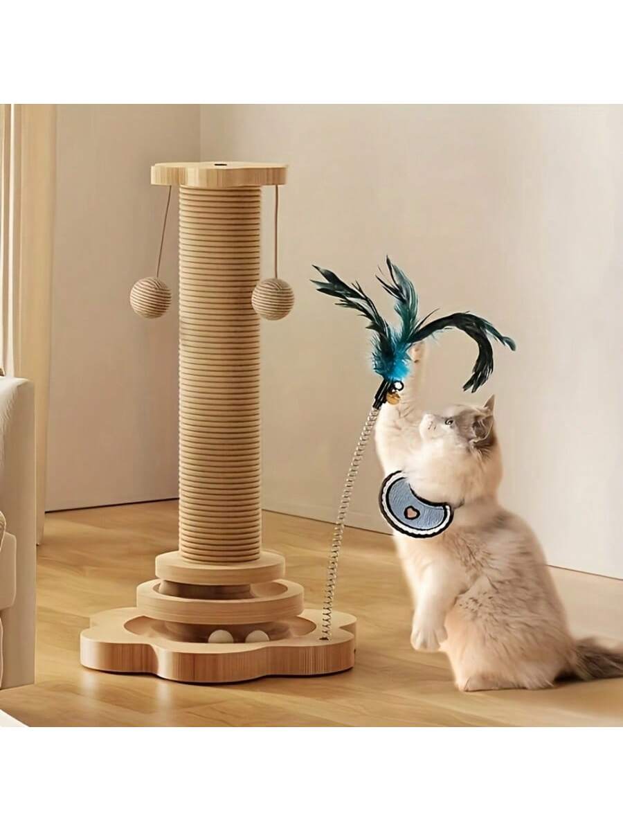 Cats Scratching Post  Scratch Post Premium Sisal Rope Scratch Posts For Kitten And Adult Cats  Wooden Ball Track Interactive Toy With Dangling Balls