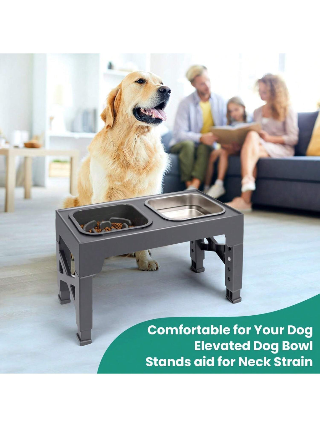 Niubya Elevated Dog Bowls With 2 Stainless Steel Dog Food Bowls, Raised Dog Bowl Adjusts To 5 Heights (3.15", 8.66", 9.84",11.02", 12.2") For Small Medium And Large Dogs