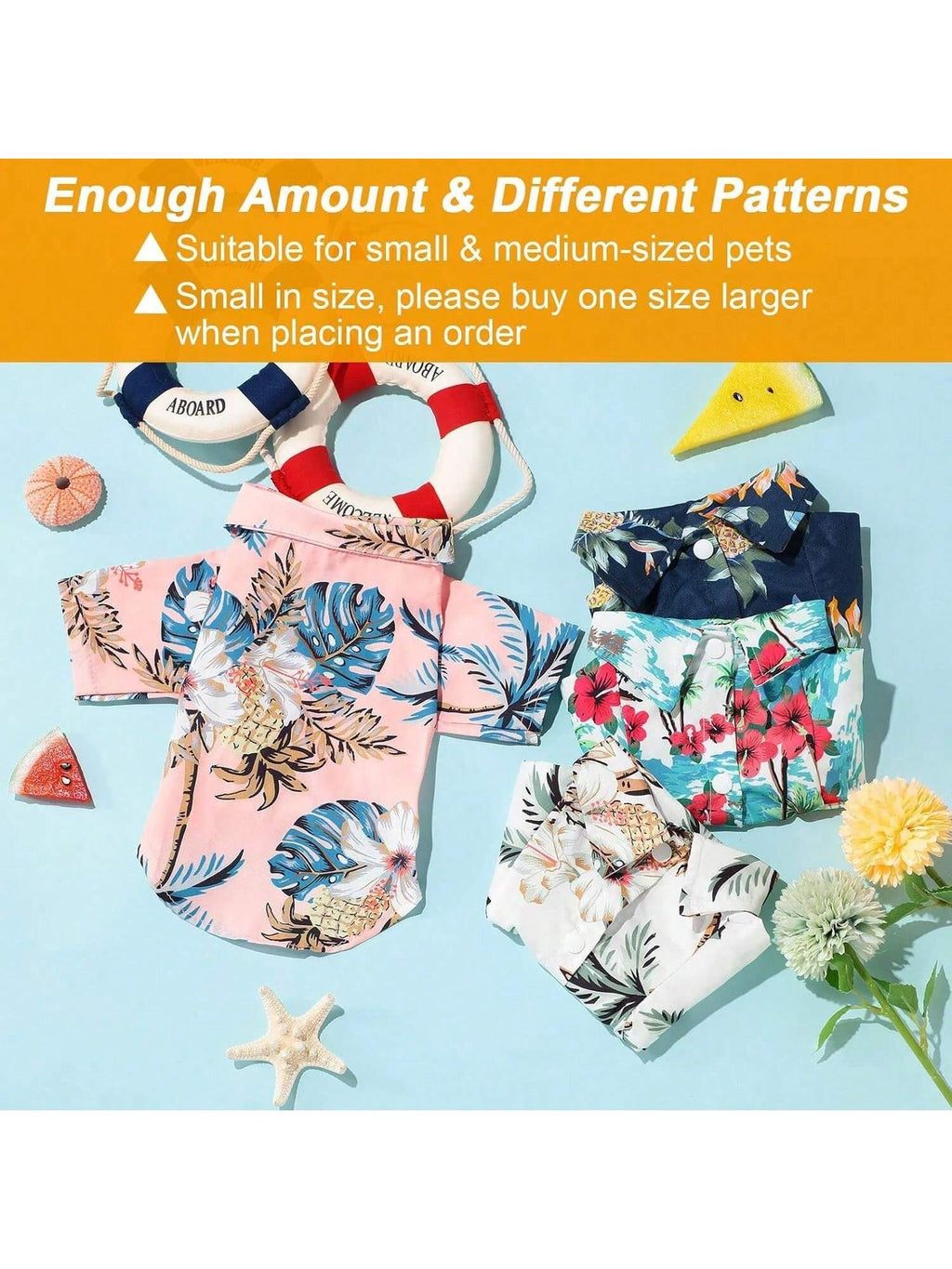 4 Pieces Pet Dog Hawaiian Costume Includes Puppy Cool T-Shirts Summer Clothes Funny Cute Hawaiian Beach Coconut Tree Print Dog Shirt Summer Camp Shirt Clothes For Medium To Large Pet