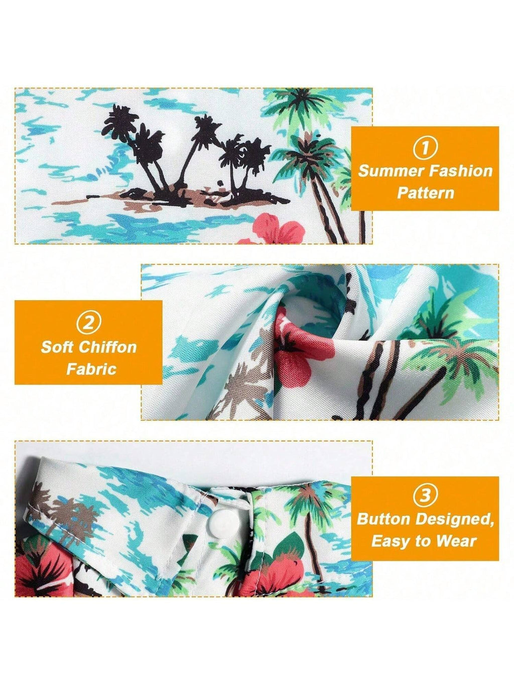 4 Pieces Pet Dog Hawaiian Costume Includes Puppy Cool T-Shirts Summer Clothes Funny Cute Hawaiian Beach Coconut Tree Print Dog Shirt Summer Camp Shirt Clothes For Medium To Large Pet