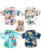 4 Pieces Pet Dog Hawaiian Costume Includes Puppy Cool T-Shirts Summer Clothes Funny Cute Hawaiian Beach Coconut Tree Print Dog Shirt Summer Camp Shirt Clothes For Medium To Large Pet