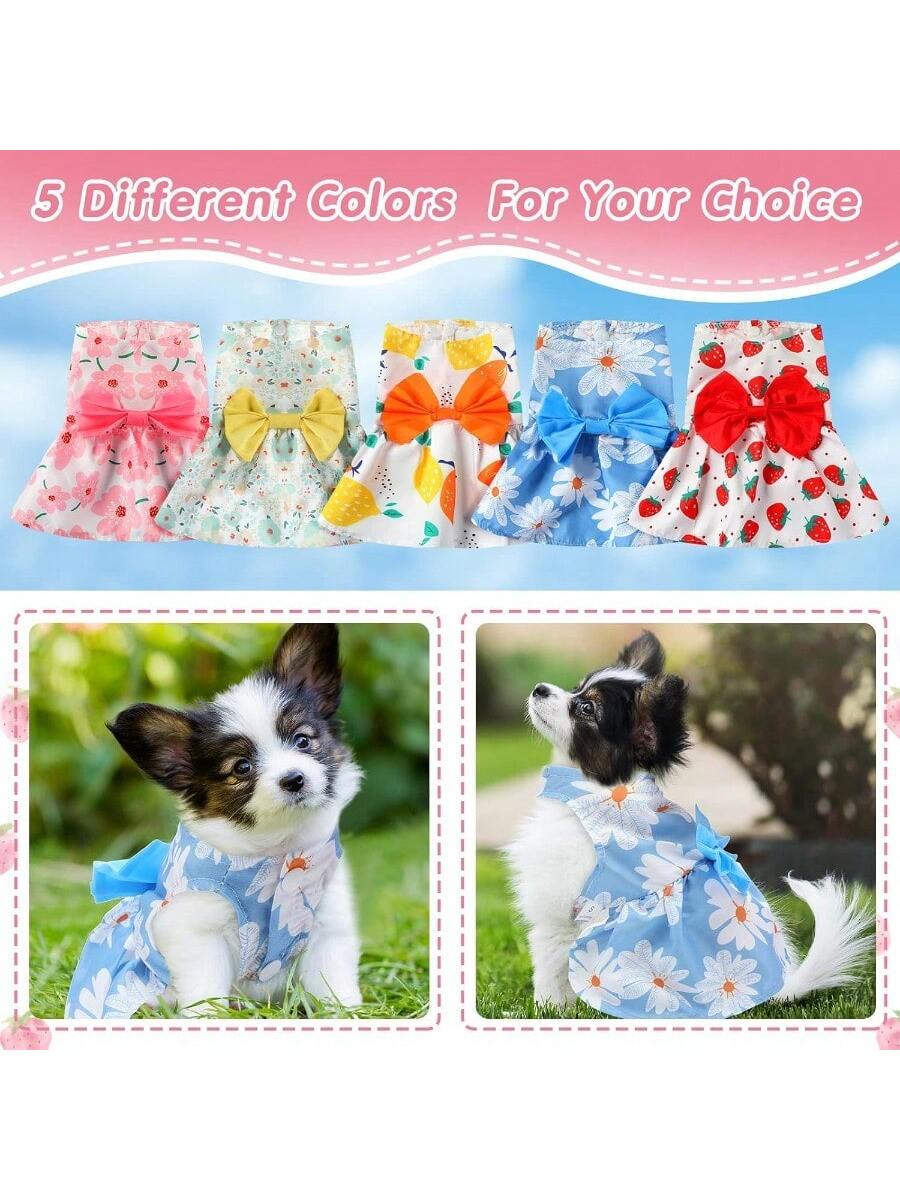 5 Pieces Dog Clothes Girl Dog Dres Floral Puppy Dres Pet Cat Princ Bowknot Clothes Cute Puppy Summer Outfits For Yorkie Female Cat Pets 5 Styles Cute Style XSmall