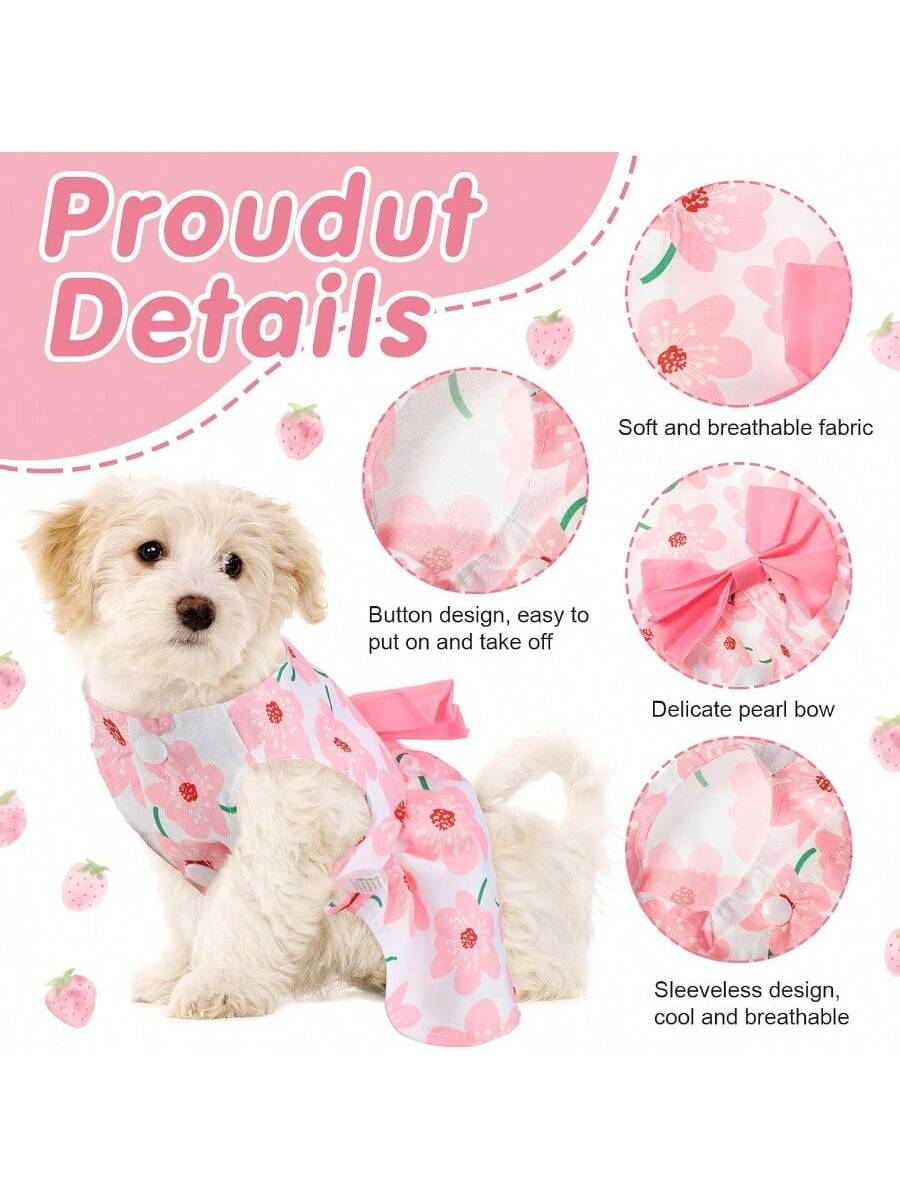 5 Pieces Dog Clothes Girl Dog Dres Floral Puppy Dres Pet Cat Princ Bowknot Clothes Cute Puppy Summer Outfits For Yorkie Female Cat Pets 5 Styles Cute Style XSmall