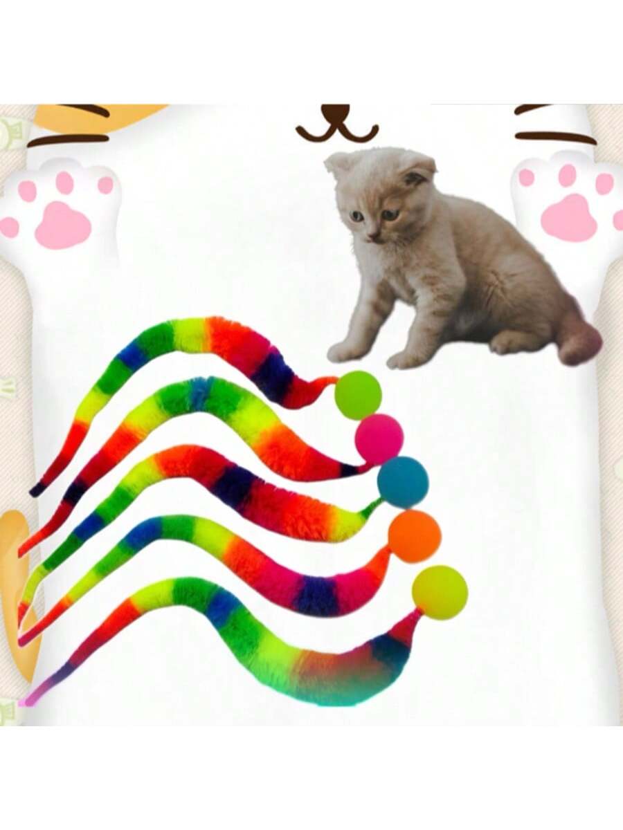 Caterpillar Elastic Ball Cat Toy, Rainbow Caterpillar Cat Toy Stick Accessory