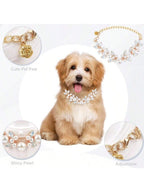 CGLLCute Cat And Dog NecklaceDog Cat Pearl Collars With Cute Pet Paw Gold Chain Stainless Steel Collars Necklace Adjustable Collar Dog Chain Cat White Pearl Pet Collar White S LHCG5102
