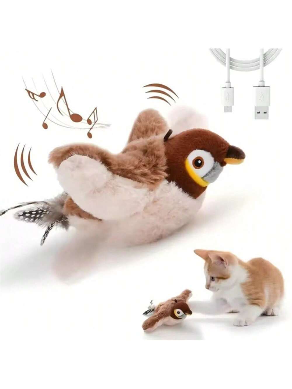 Rechargeable Interactive Cat Toys, Bird Toys That Tweet And Pat (Don't Fly), Pet Herb That Can Be Added, Touch-Activated Plush Toys, Indoor Cat Toys, Cat Supplies, No Batteries Required