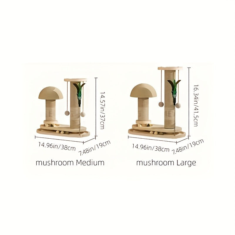 Compact Cat Tree with Sisal Scratching Post, Mushroom Hideaway, Track Balls and Small or Large Size Options
