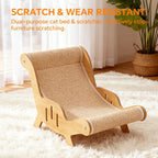 Curved Cat Lounger Chair with Wood Side Frame, Raised Feet and Continuous Beige Woven Sisal Surface