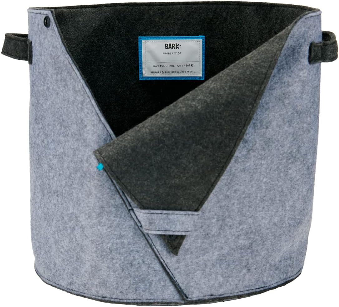 Barkbox – Felt Storage Bin for Dog Toys – Long Lasting Pet Supplies Container – Dog Home Decor Organizer for Tennis Balls, Squeaker Toys, Leashes, Collars and More – Standard Size 12” x 13”