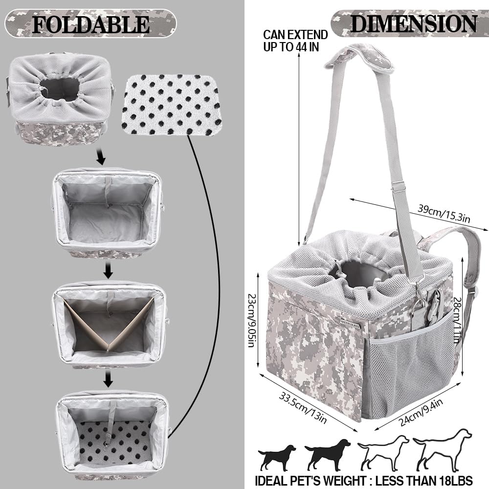 Dog Bike Basket, Pet Bicycle Carrier, Dog Car Seat with Safety Rope, Adjustable Shoulder Strap Portable Breathable Bicycle Basket Bag for Dogs and Cats Up to 15lbs