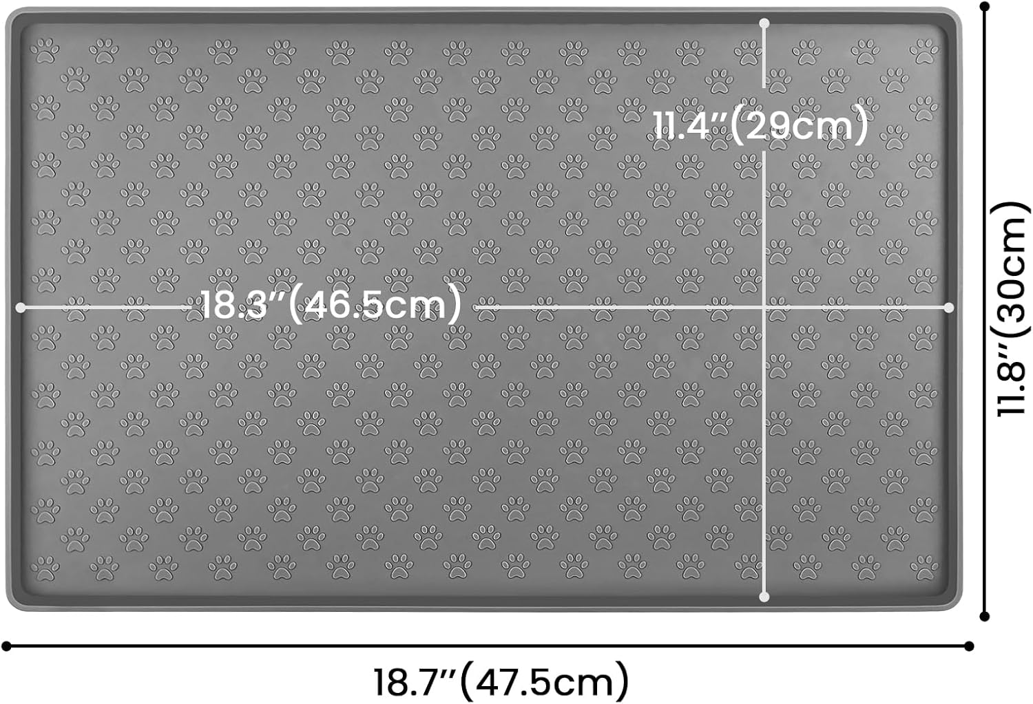 Ptlom Pet Placemat for Dog and Cat, Mat for Prevent Food and Water Overflow, Suitable for Small, Medium and Big Pet, 18" 12", Grey, Silicone