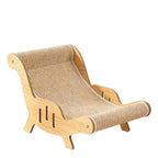 Curved Cat Lounger Chair with Wood Side Frame, Raised Feet and Continuous Beige Woven Sisal Surface